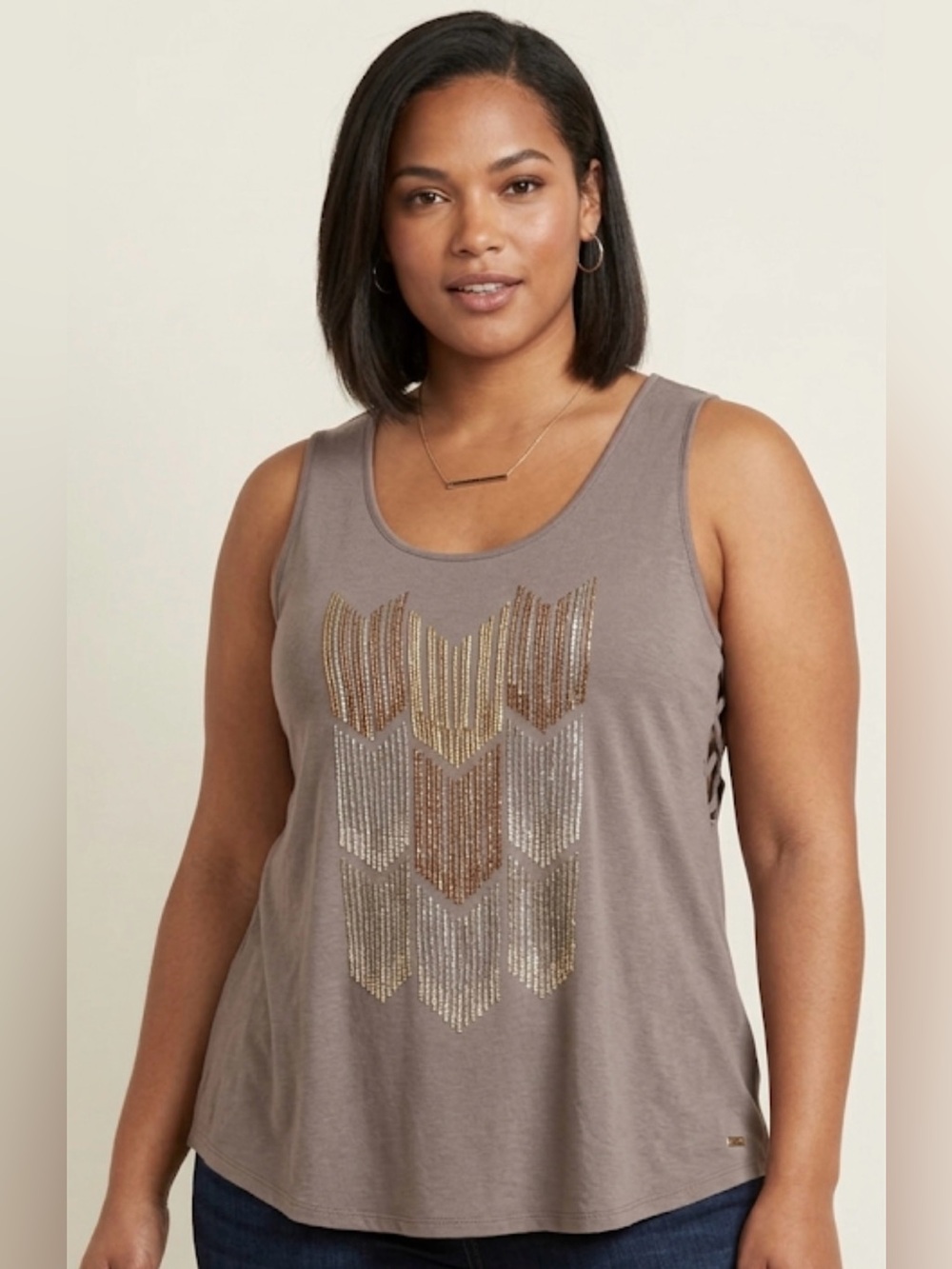 Apt. 9 Taupe Sleeveless Top with Embellishments